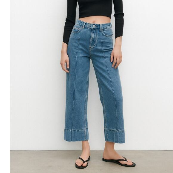 Zara Crop Wide Leg Front Seam Z1975 Jeans - Picture 1 of 10